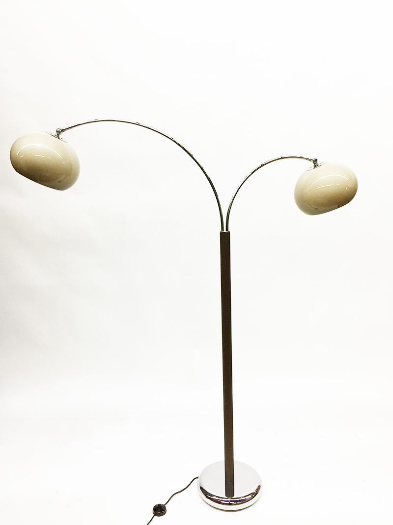 Dutch Dijkstra Chrome and Brown Floor Lamp, 1970s In Good Condition In Delft, NL