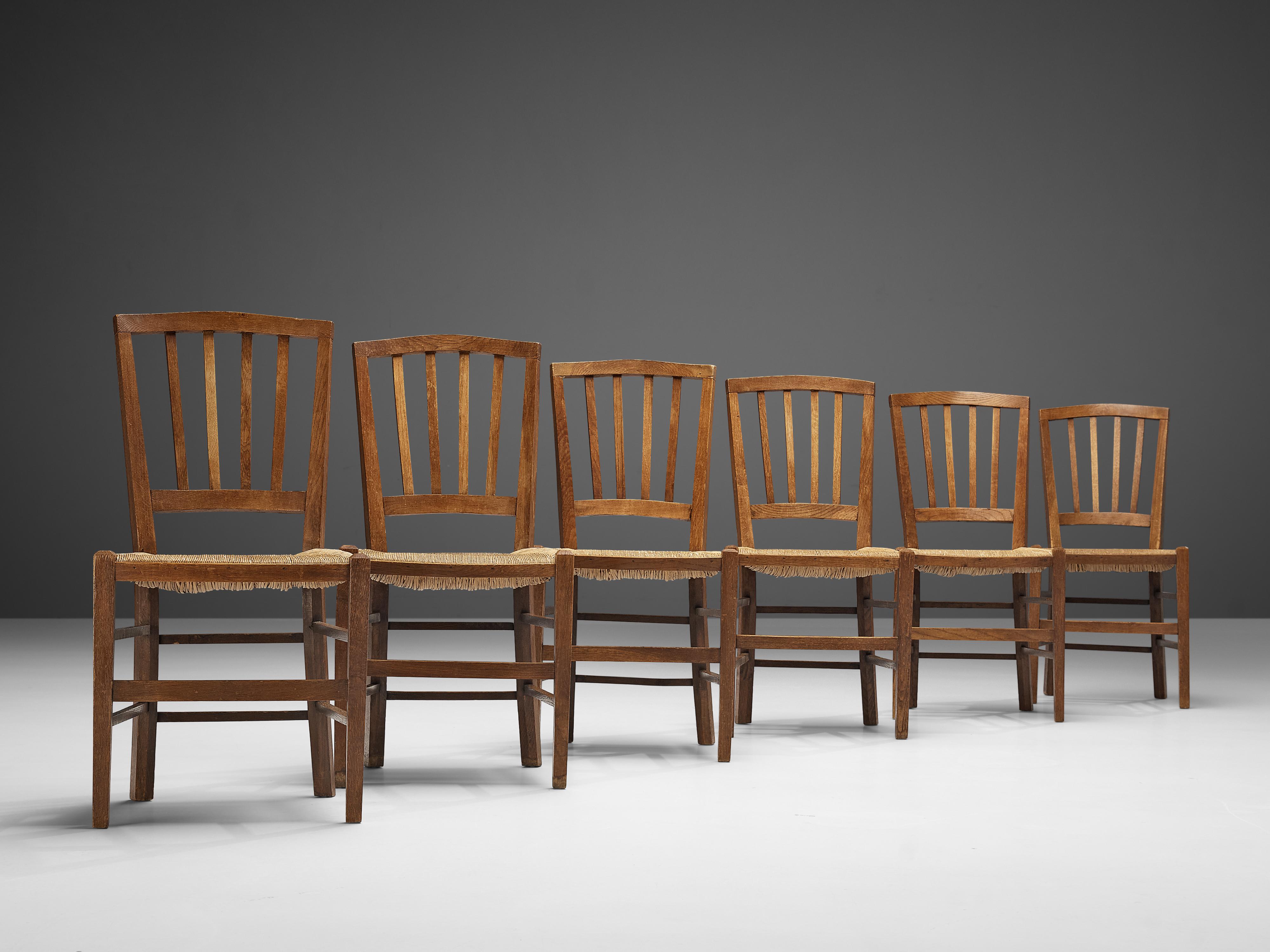 Dutch Dining Chairs in Stained Oak and Paper Cord Seating 5