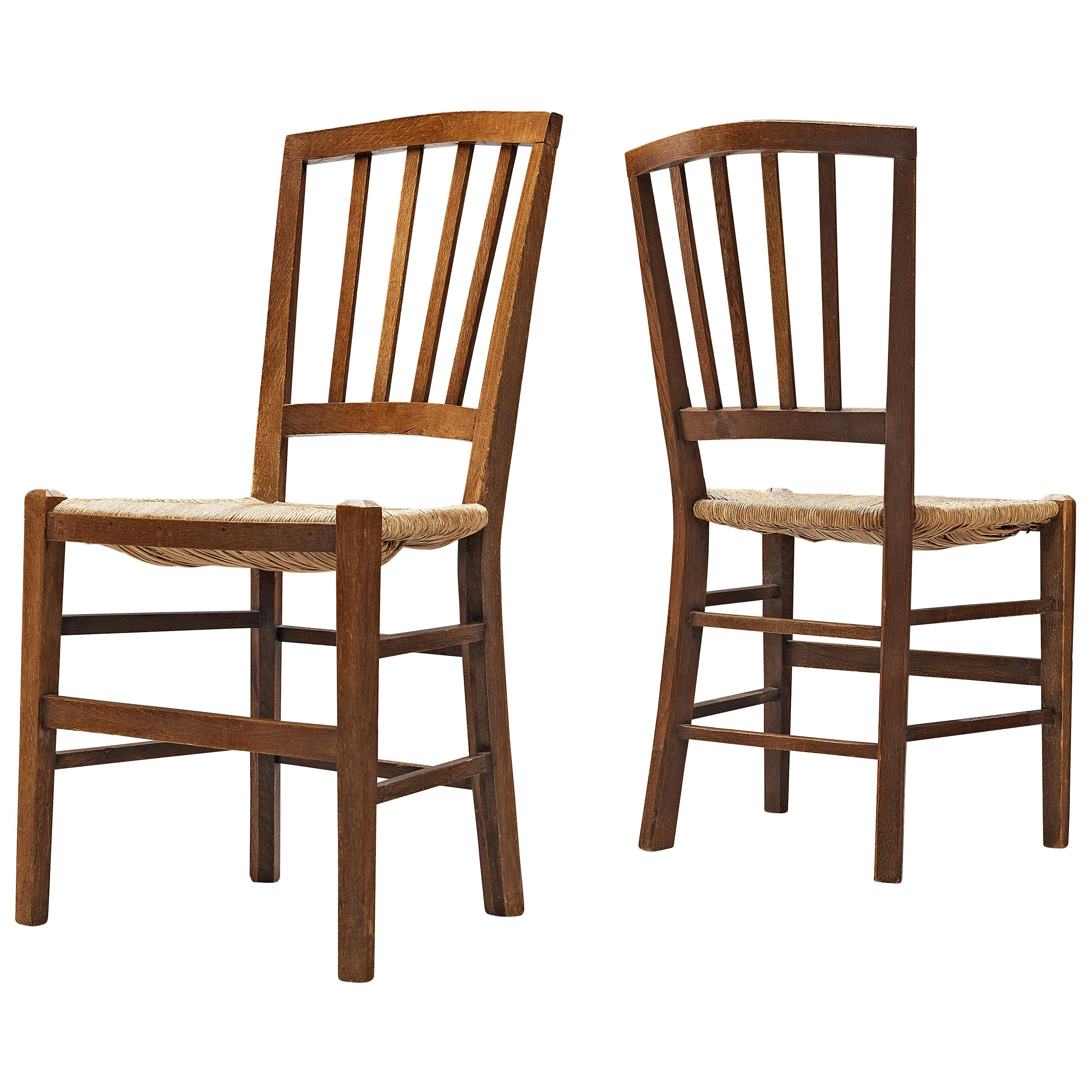 Dutch Dining Chairs in Stained Oak and Paper Cord Seating