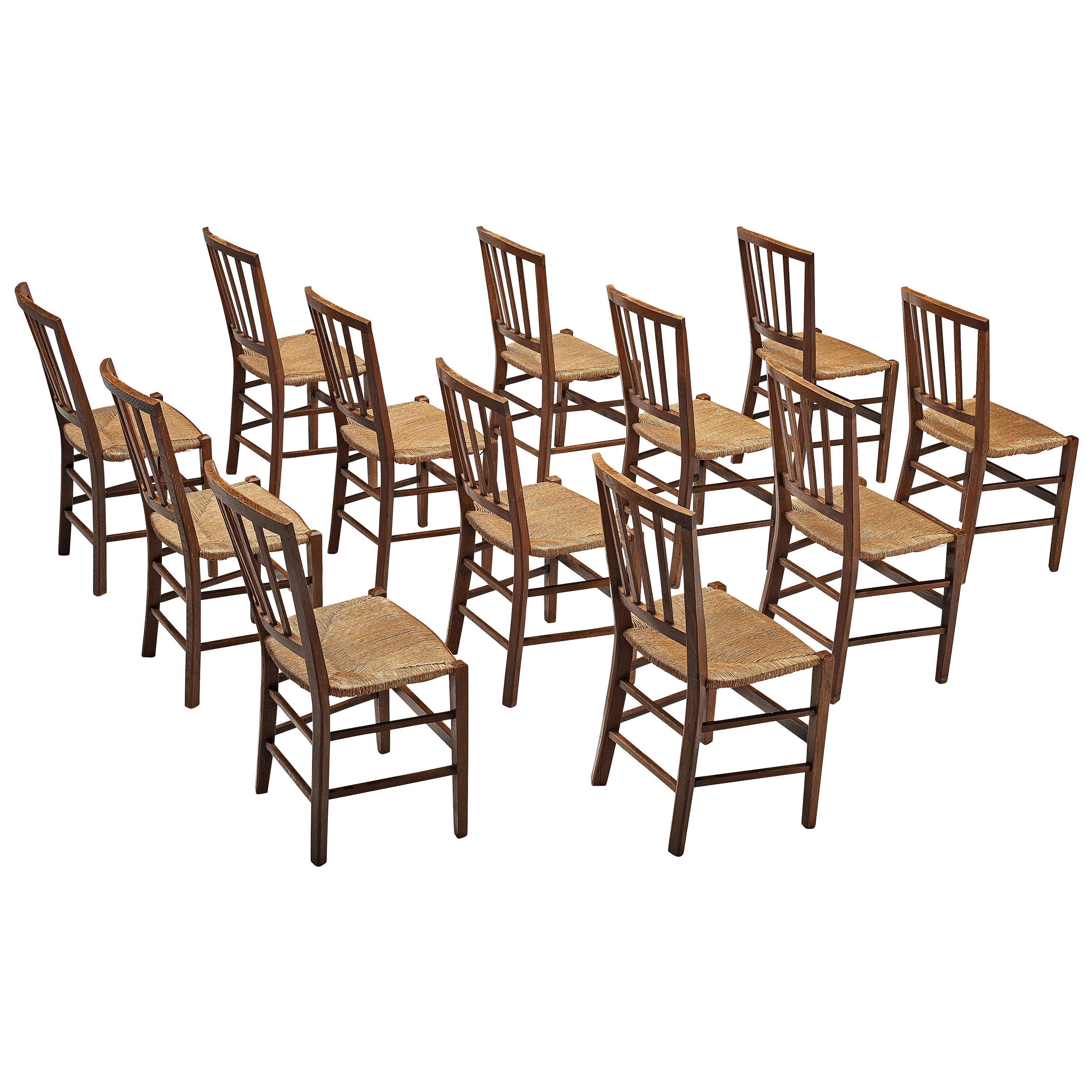 Dutch Dining Chairs in Stained Oak and Paper Cord Seating