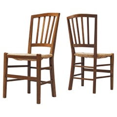 Dutch Dining Chairs in Stained Oak and Paper Cord Seating