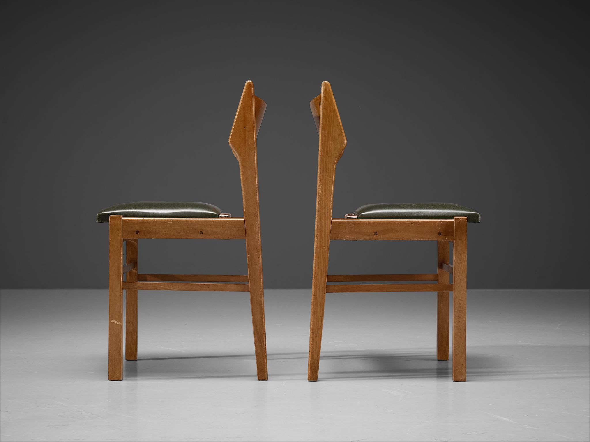 Mid-Century Modern Dutch Dining Chairs in Wood and Green Leatherette
