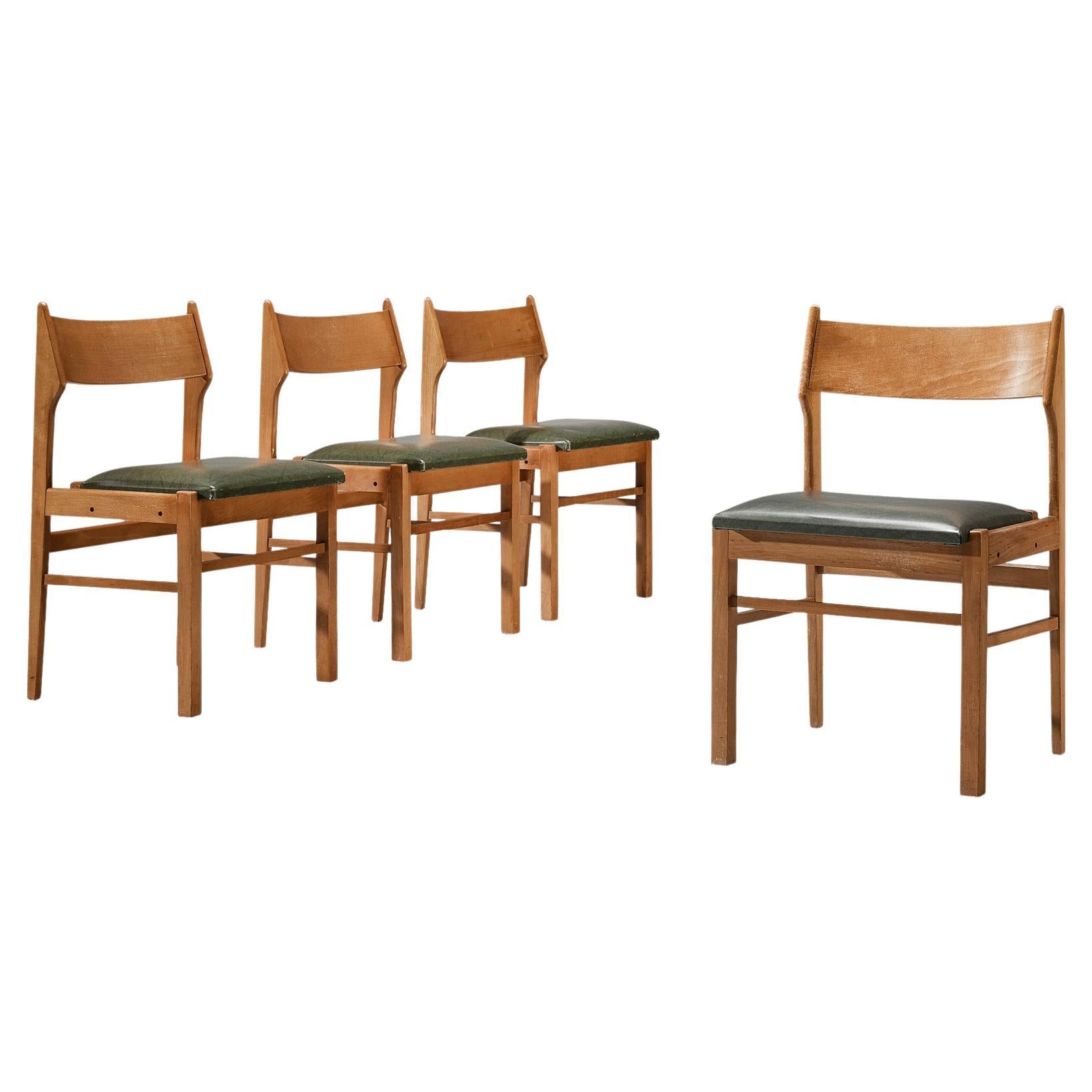 Dutch Dining Chairs in Wood and Green Leatherette