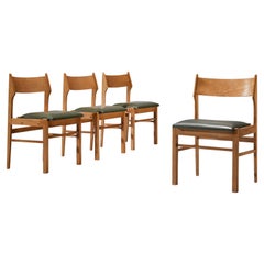Dutch Dining Chairs in Wood and Dark Green Leather