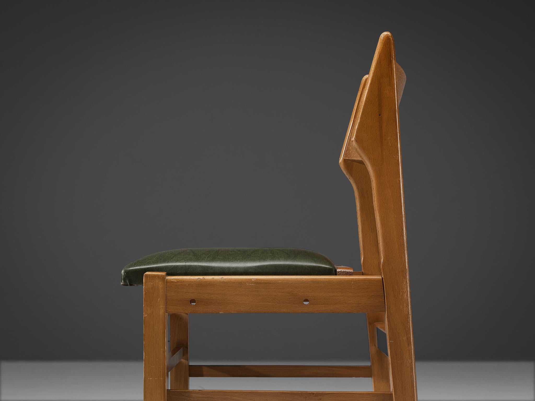 Niederländische Esszimmerstühle aus Holz und grünem Leder  (Moderne der Mitte des Jahrhunderts) im Angebot