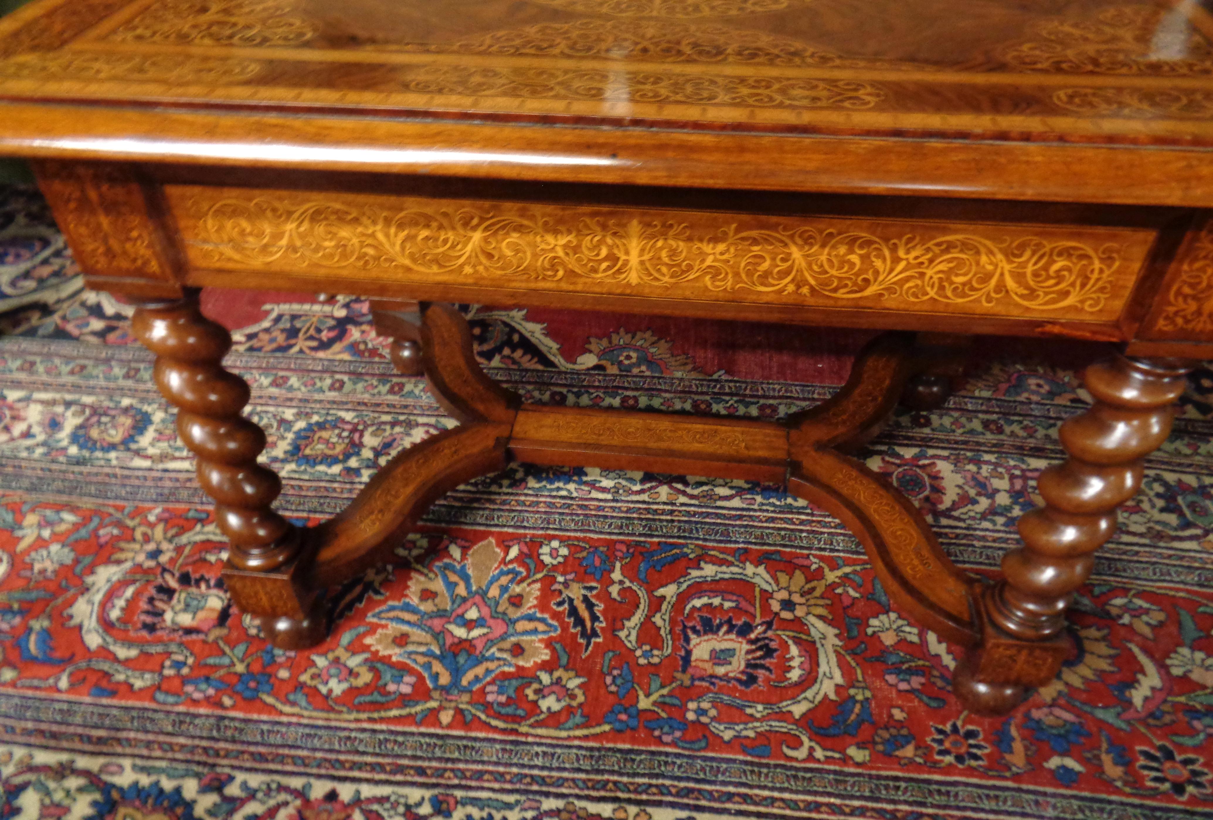 Mid-19th Century Dutch Double Sided Figured Walnut Occasional Table with Inlaid Seaweed Marquetry For Sale