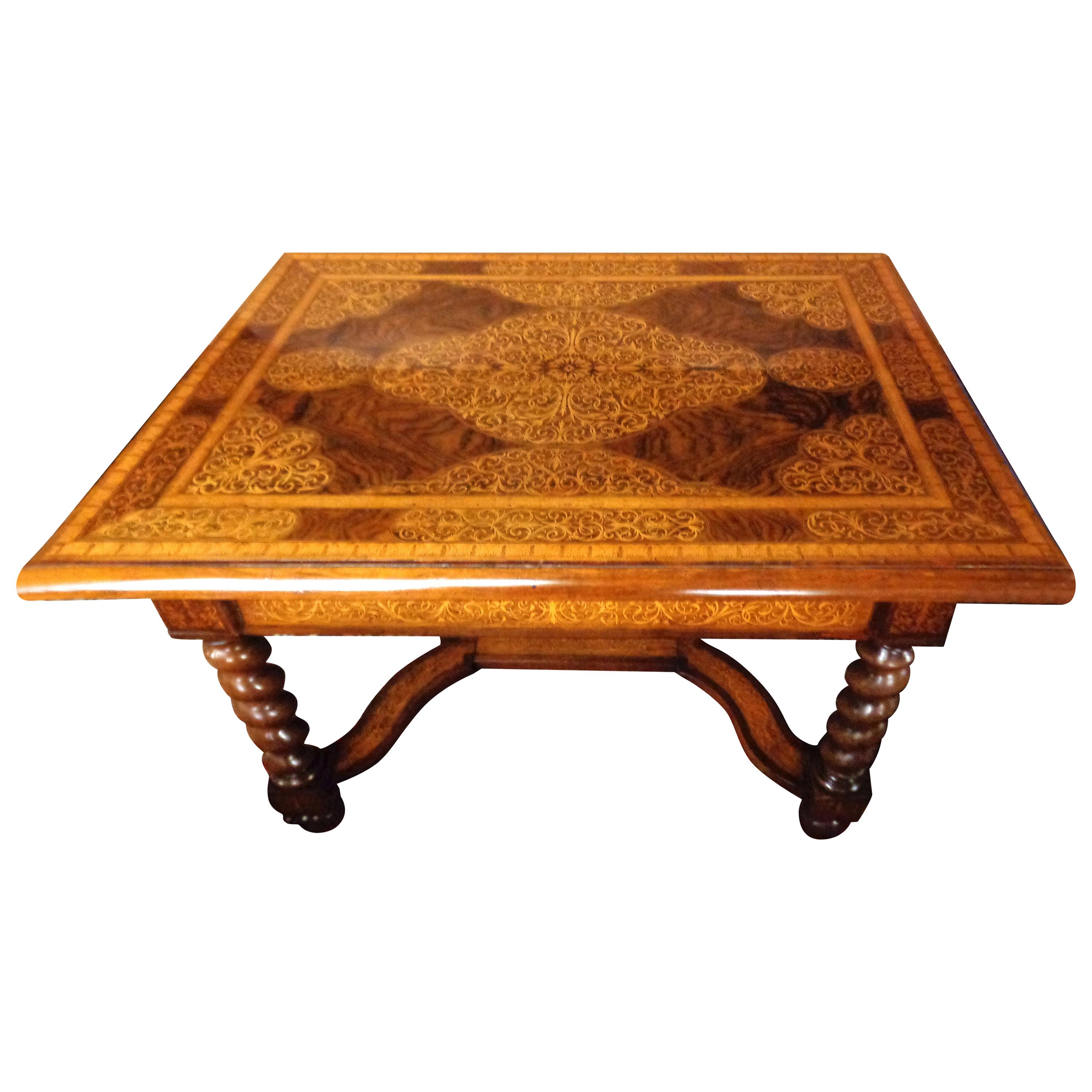 Dutch Double Sided Figured Walnut Occasional Table with Inlaid Seaweed Marquetry For Sale