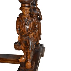 Dutch Draw Leaf Dining Table with Parquet Top and Carved Peasant Legs