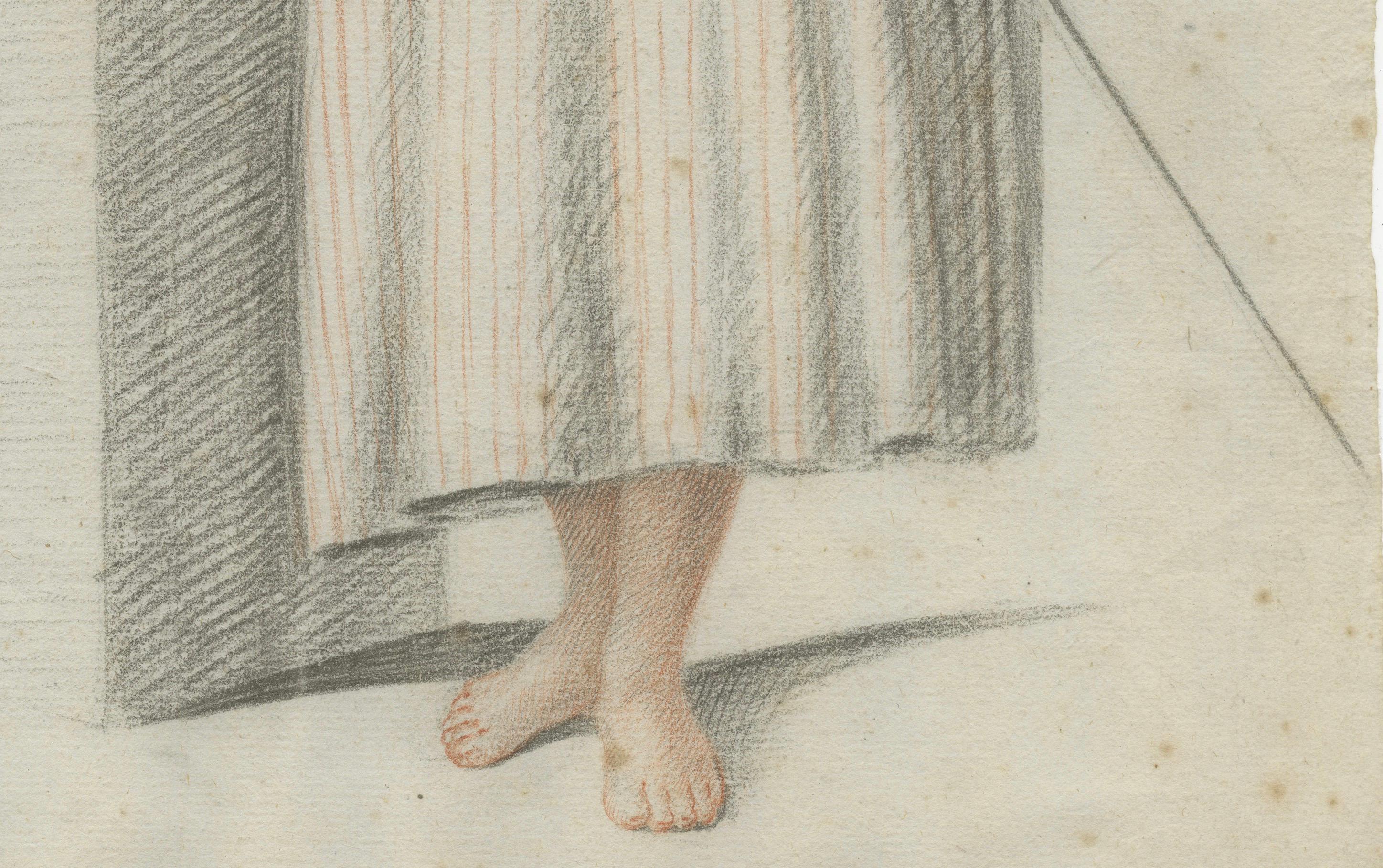 18th Century Dutch Drawing of a Standing Woman with Staff – Attributed to Verburgh, 1797 For Sale