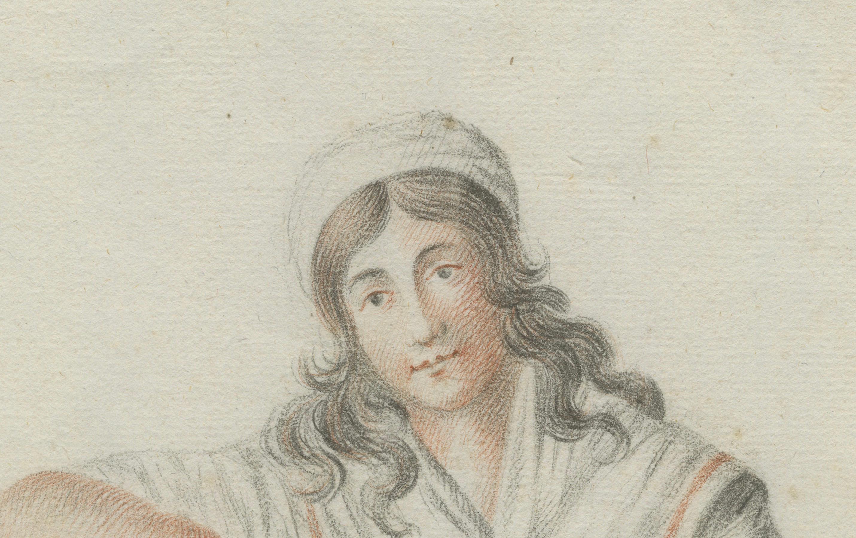 Dutch Drawing of a Standing Woman with Staff – Attributed to Verburgh, 1797 For Sale 1