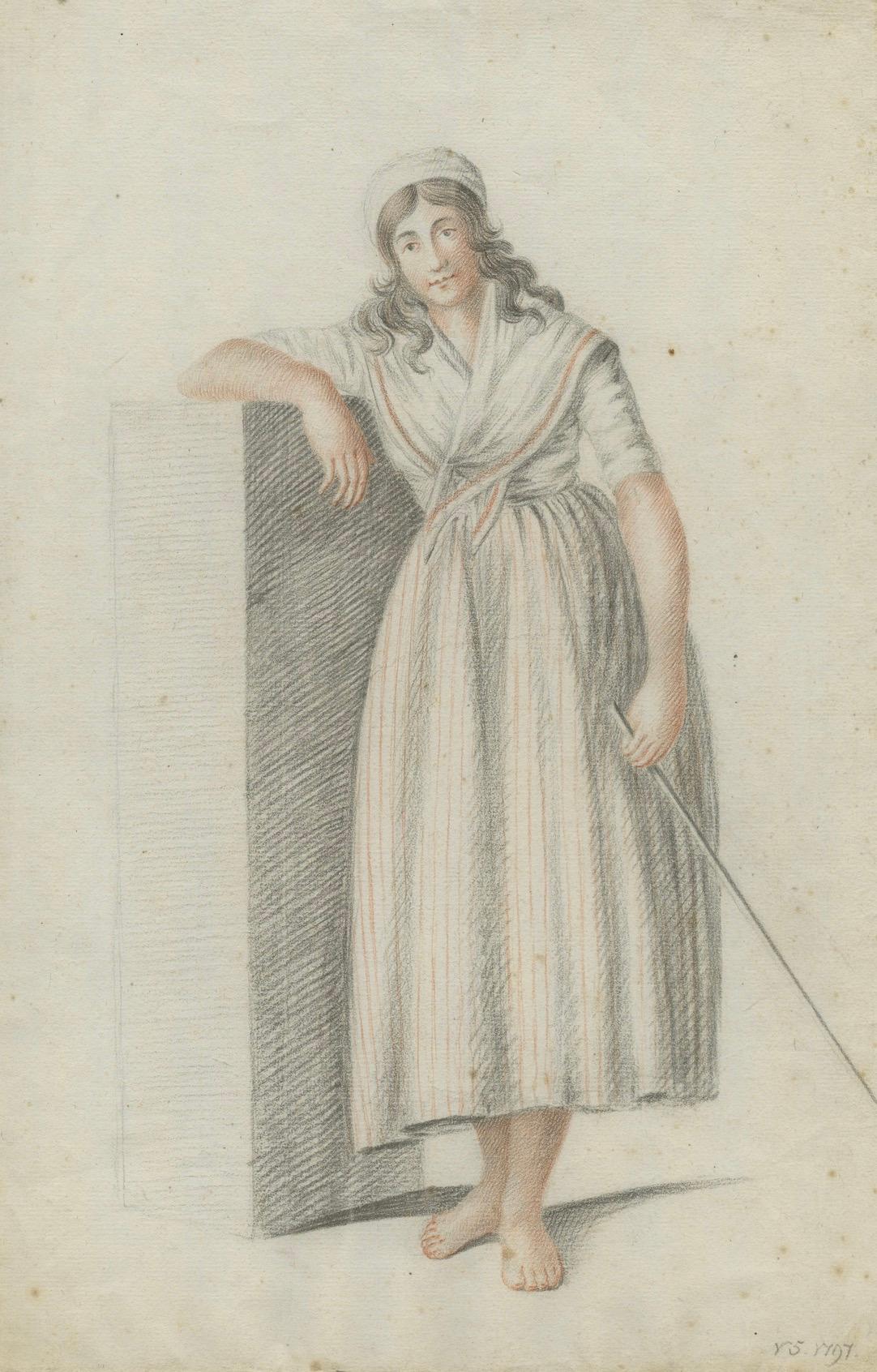 Dutch Drawing of a Standing Woman with Staff – Attributed to Verburgh, 1797 For Sale 2