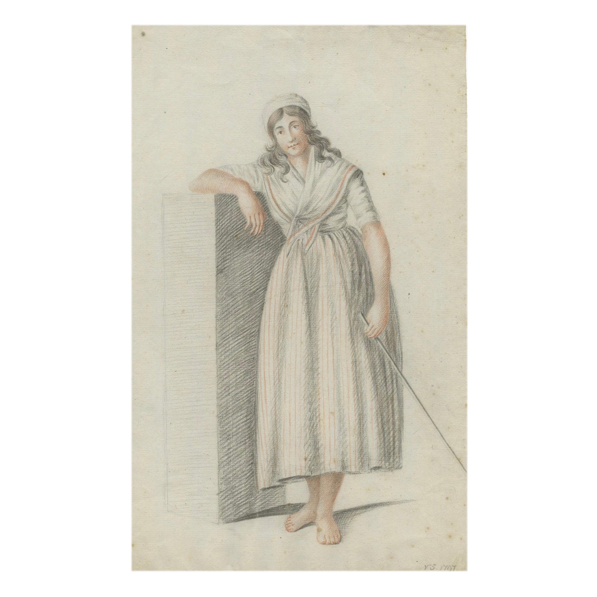 Dutch Drawing of a Standing Woman with Staff – Attributed to Verburgh, 1797 For Sale