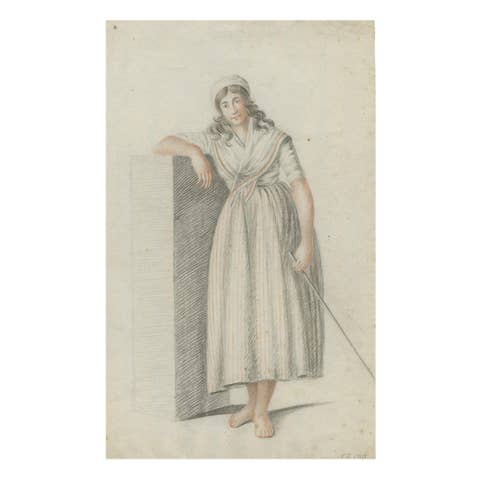 Dutch Drawing of a Standing Woman with Staff – Attributed to Verburgh, 1797