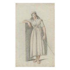 Dutch Drawing of a Standing Woman with Staff – Attributed to Verburgh, 1797