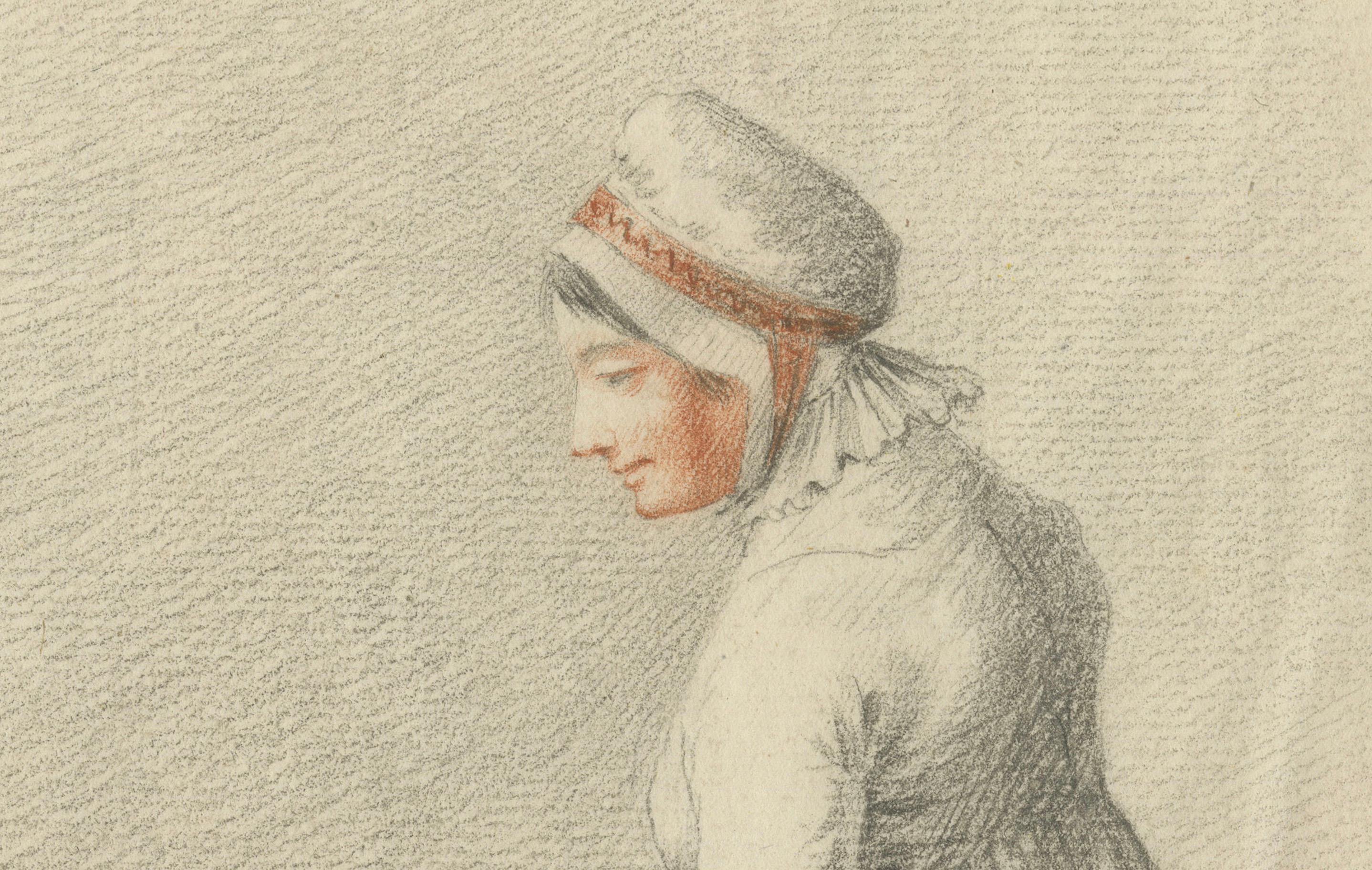 Paper Dutch Drawing of Children Around a Cradle – Signed G. Verburgh, c.1800 For Sale