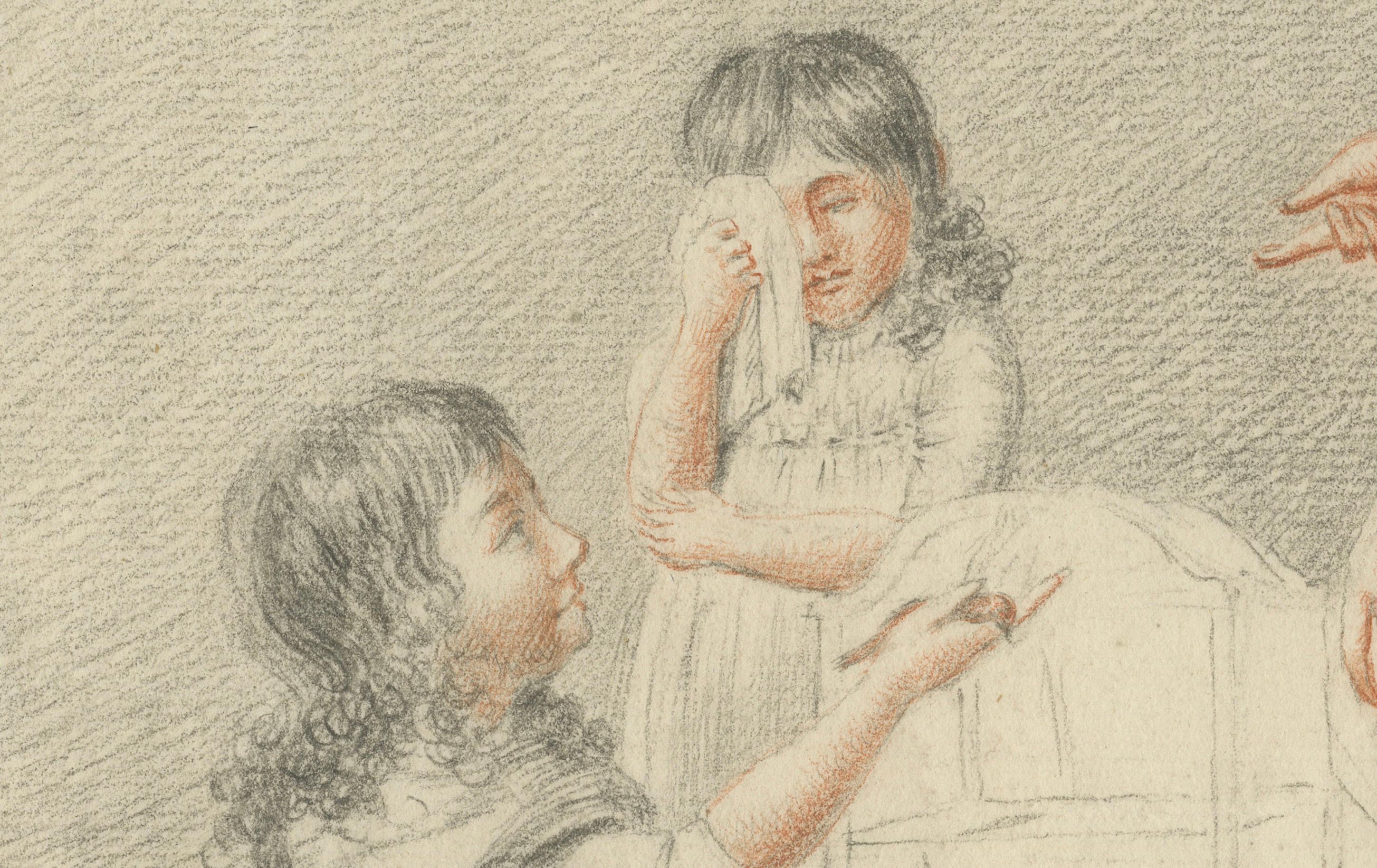 Dutch Drawing of Children Around a Cradle – Signed G. Verburgh, c.1800 For Sale 1