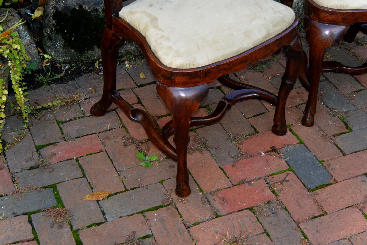 Queen Anne Dutch Early 18th Century Pair of Side Chairs Walnut with Marquetry Inlay