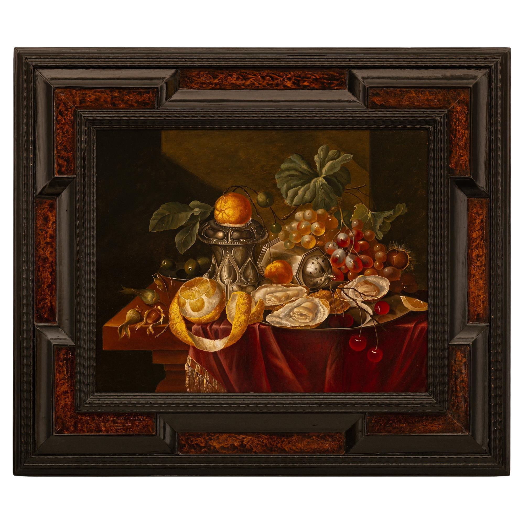 Dutch early 19th century faux painted Burl Wood and Fruitwood copper painting For Sale