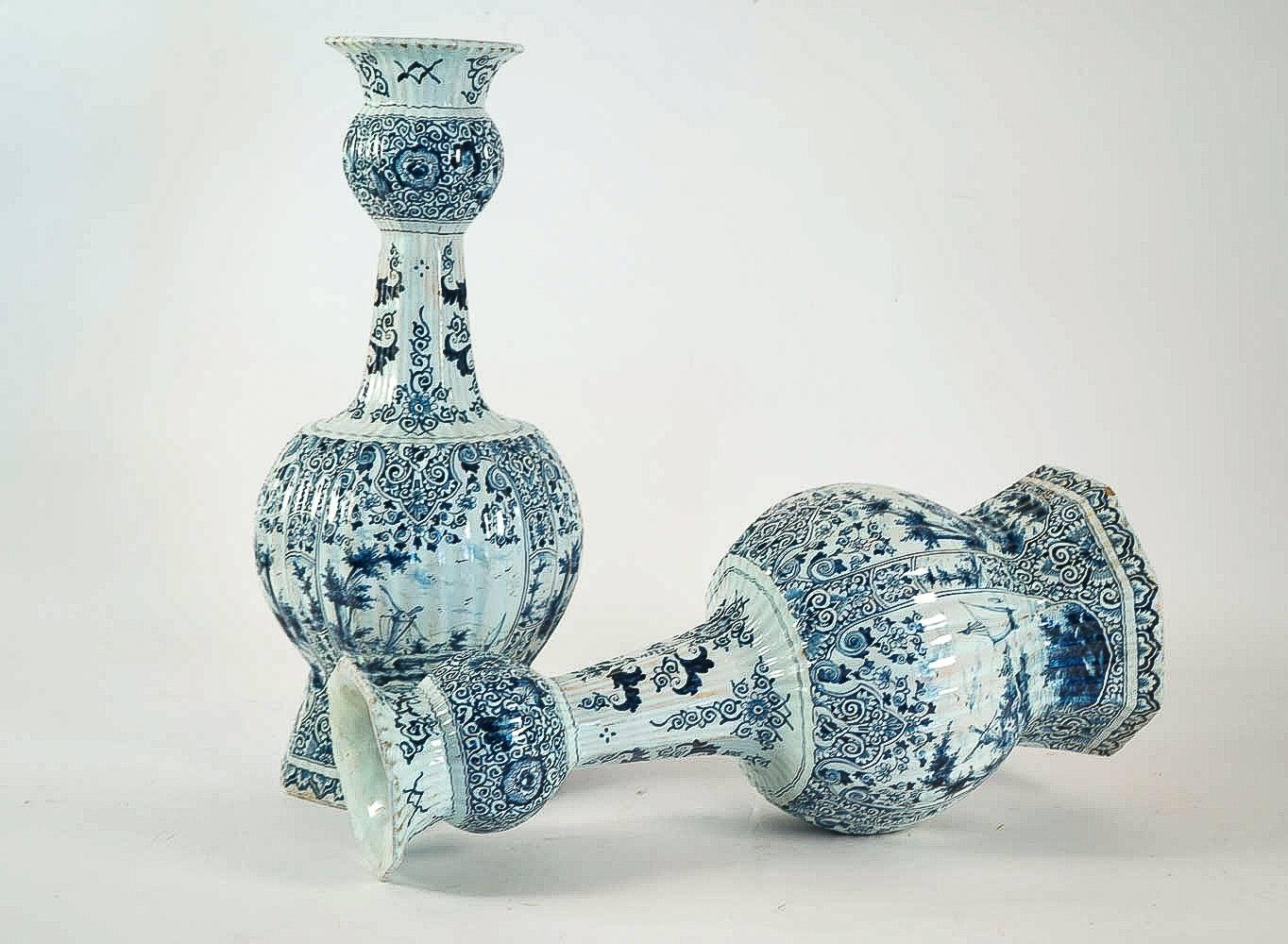 Dutch Early 19th Century, Monumental Delft Faience Pair of Gourd-Shaped Vases 8