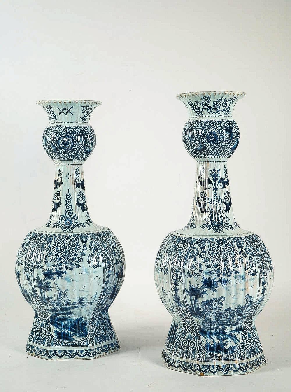 Dutch Early 19th Century, Monumental Delft Faience Pair of Gourd-Shaped Vases 9