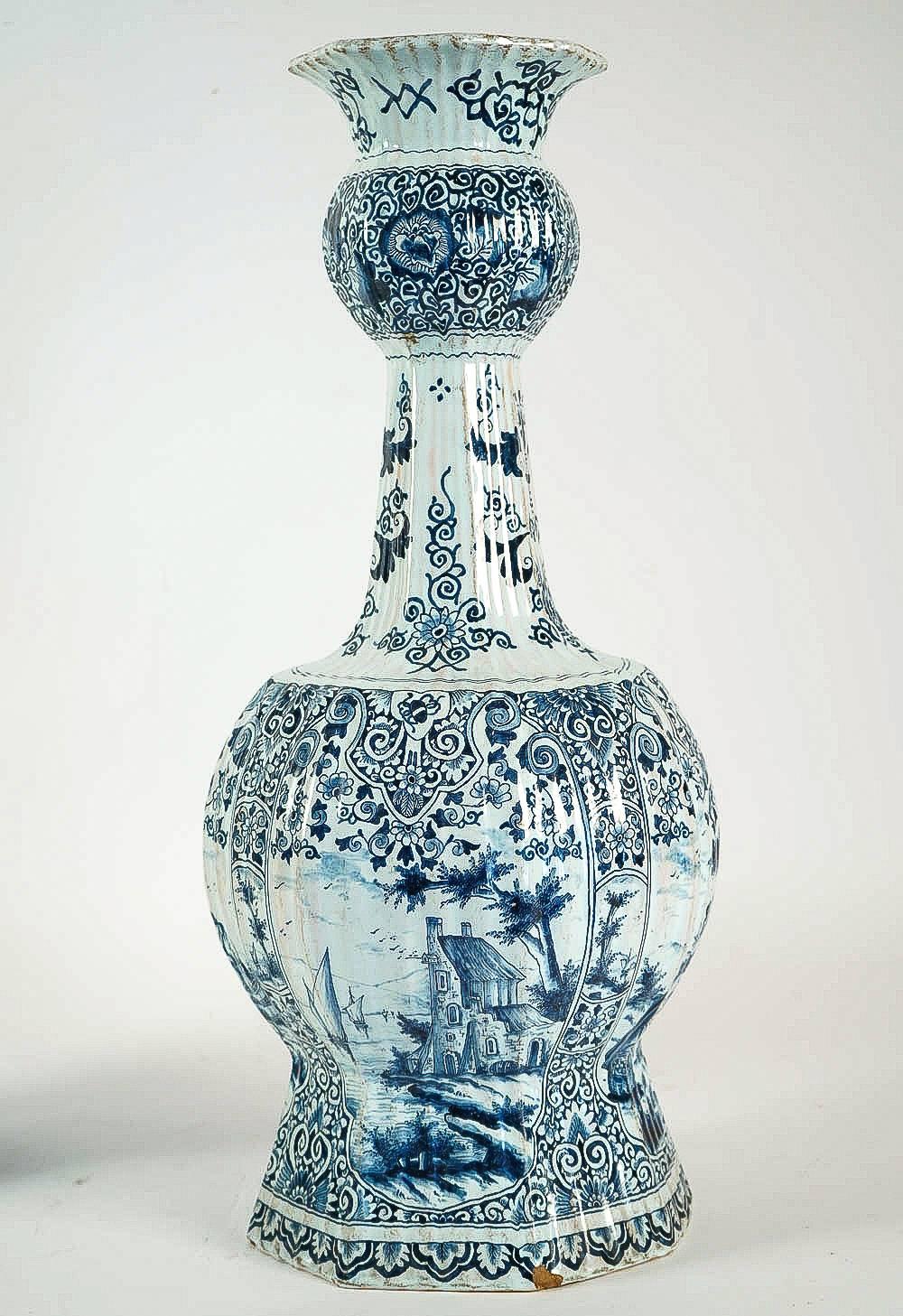 Dutch Early 19th Century, Monumental Delft Faience Pair of Gourd-Shaped Vases 1