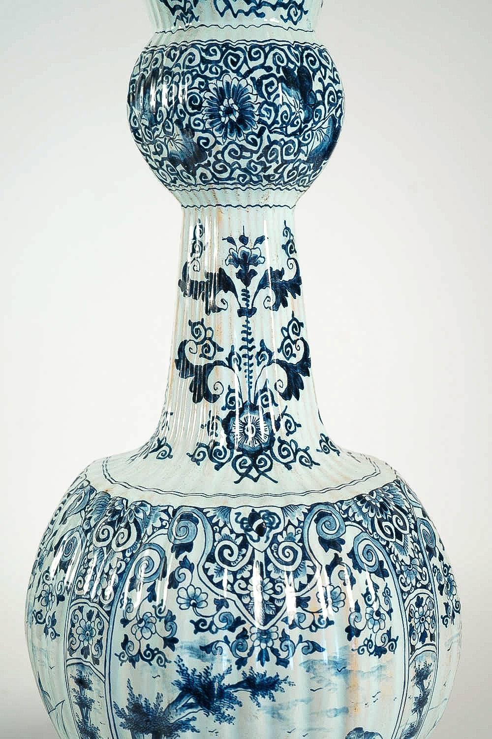 Dutch Early 19th Century, Monumental Delft Faience Pair of Gourd-Shaped Vases 3