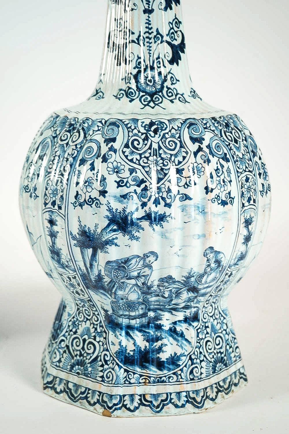 Dutch Early 19th Century, Monumental Delft Faience Pair of Gourd-Shaped Vases 4