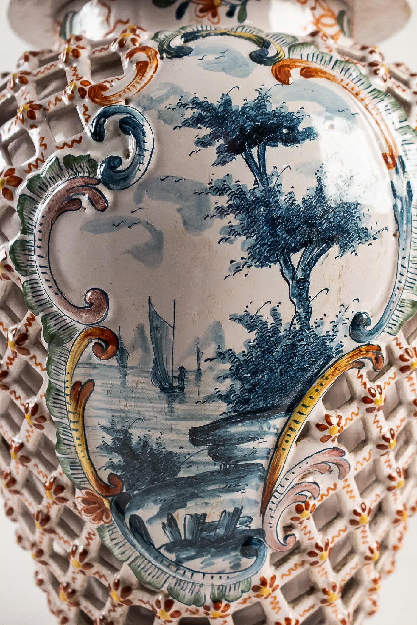 Dutch Early-19th Century Polychrome Delft Faience Pair of Vases, circa 1810-1818 5