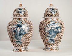 Dutch Early-19th Century Polychrome Delft Faience Pair of Vases, circa 1810-1818