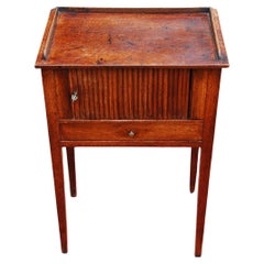Dutch Early 19th Century Tambour Side Table with Drawer and Cabinet in Oak
