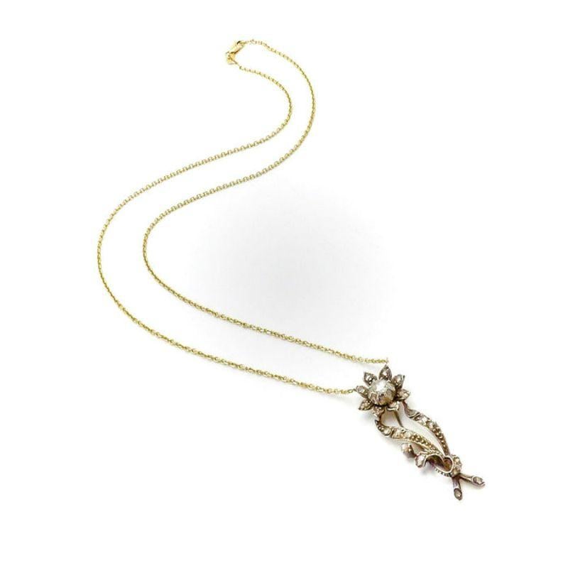 Women's Dutch Early Victorian Rose Cut Diamond 14K Gold and Silver Flower Necklace For Sale