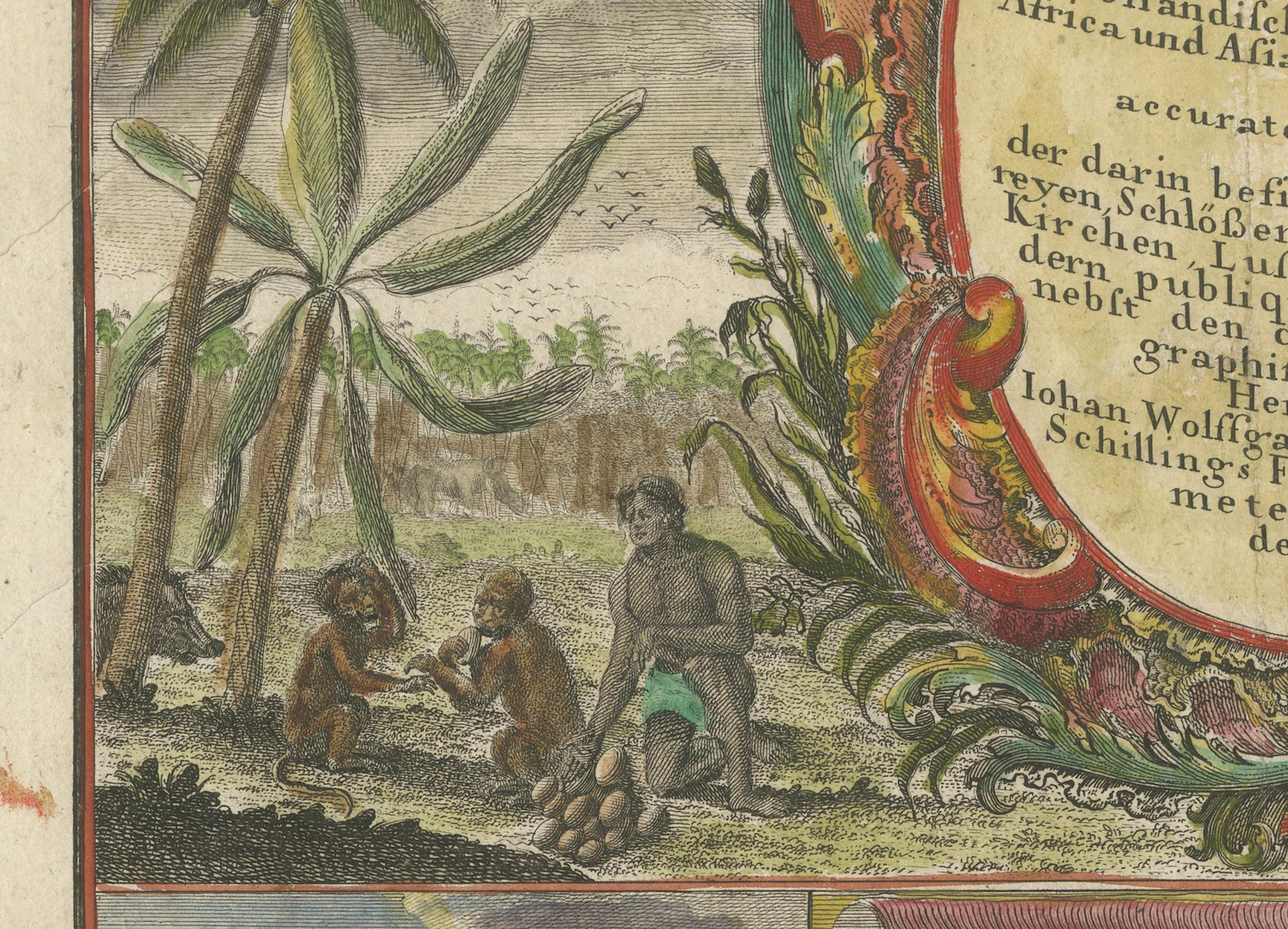 Dutch East India Company Engraving of Batavia and Trade, Heydt 1744

This striking and vividly hand-colored copper engraving is taken from Johan Wolfgang Heydt's rare work on the Dutch East Indies, published in 1744. It is an extraordinary visual