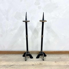 Dutch Ebonised and Gilded Pricket Candlesticks