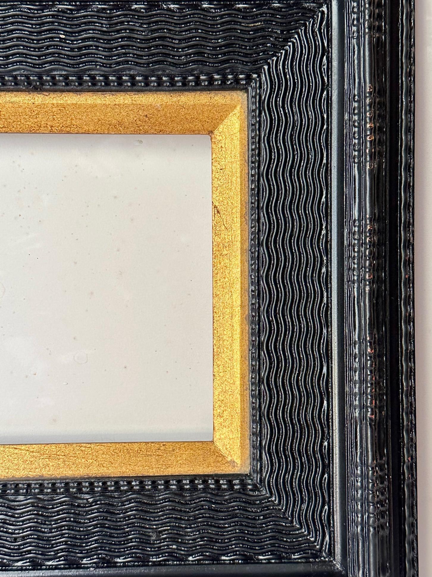 Carved Dutch Ebonized Ripple Molded Picture Frame Early 20th Century. For Sale