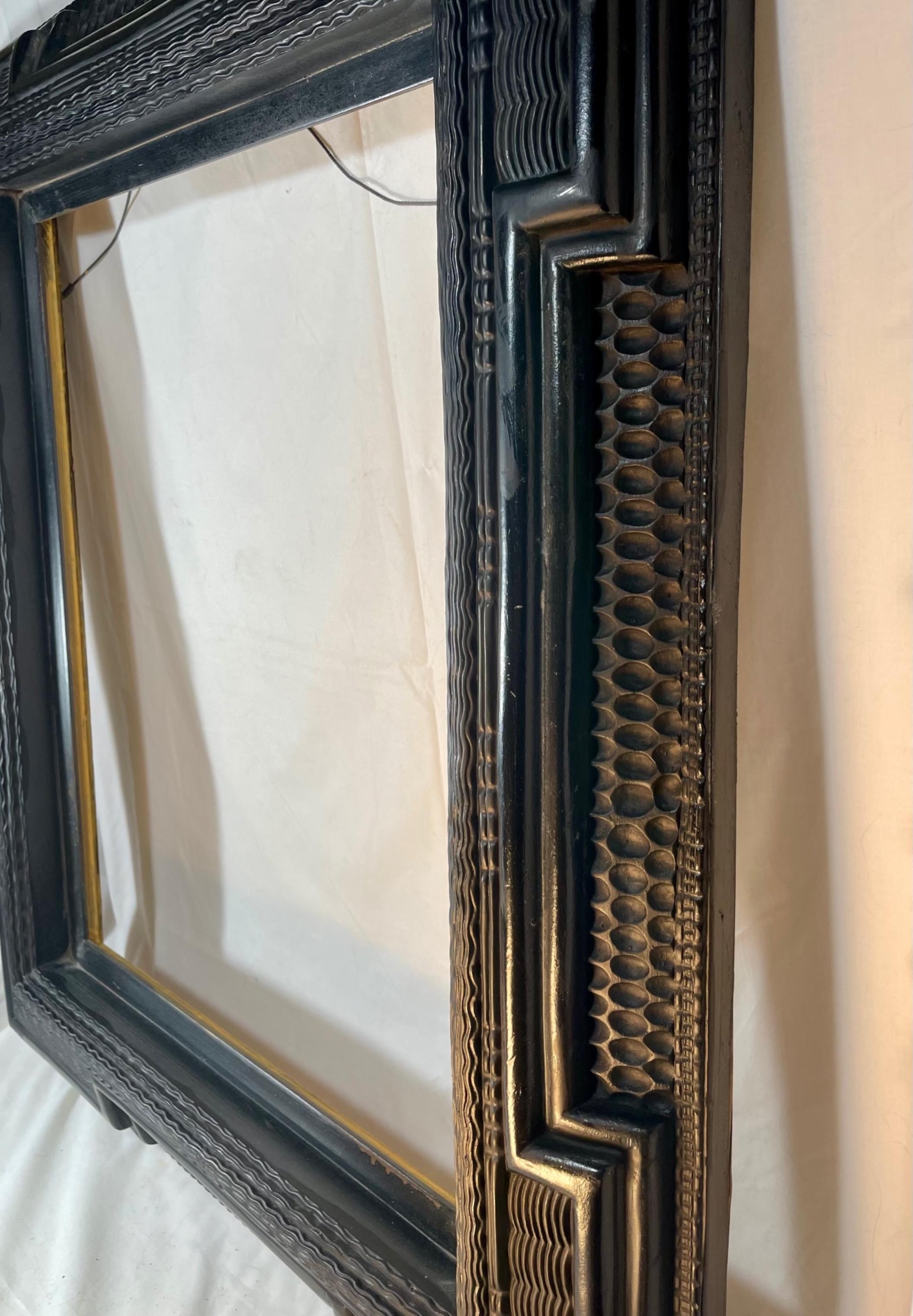 Carved Dutch Ebonized Ripple Molded Picture Frame Early 20th Century