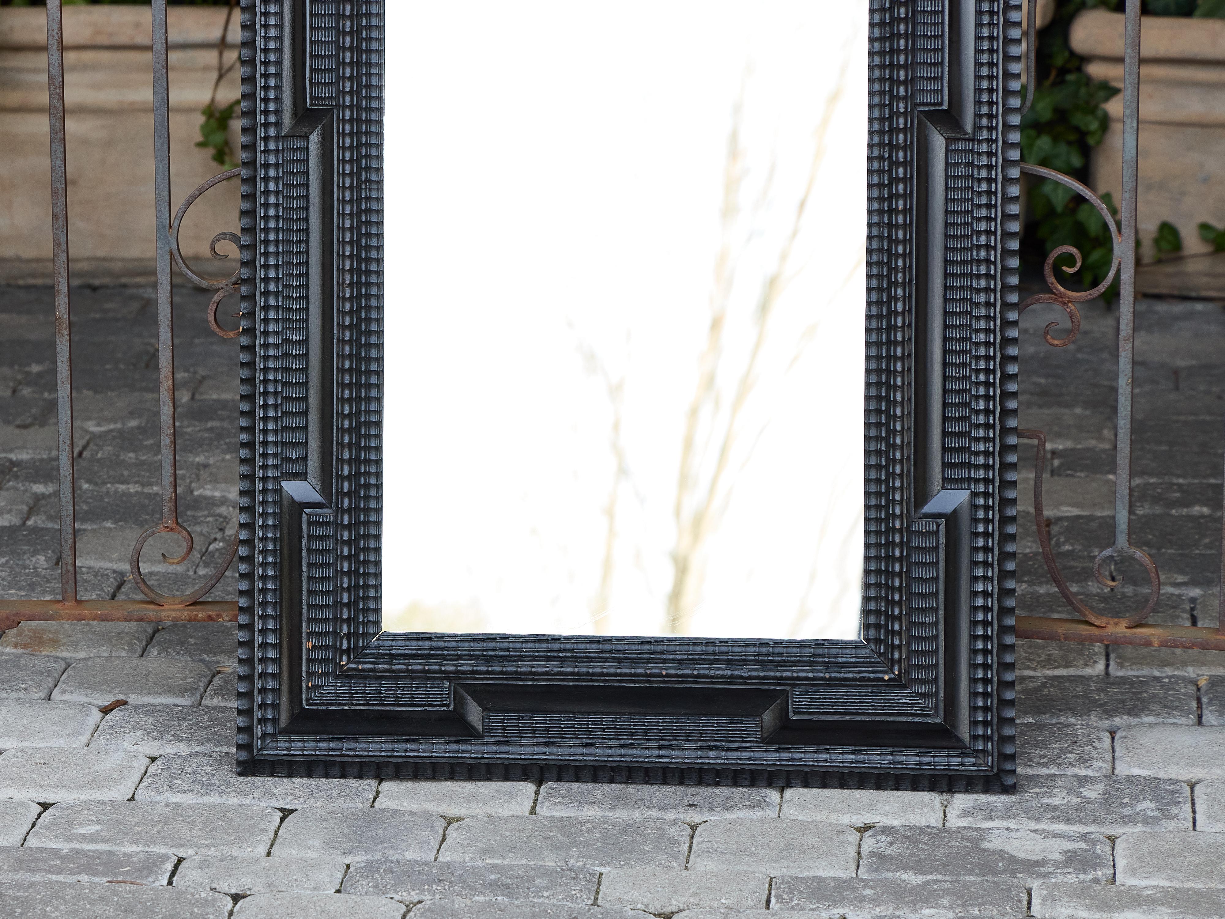Dutch Ebonized Wood Mirror with Carved Geometric Frame, circa 1900 For Sale 10