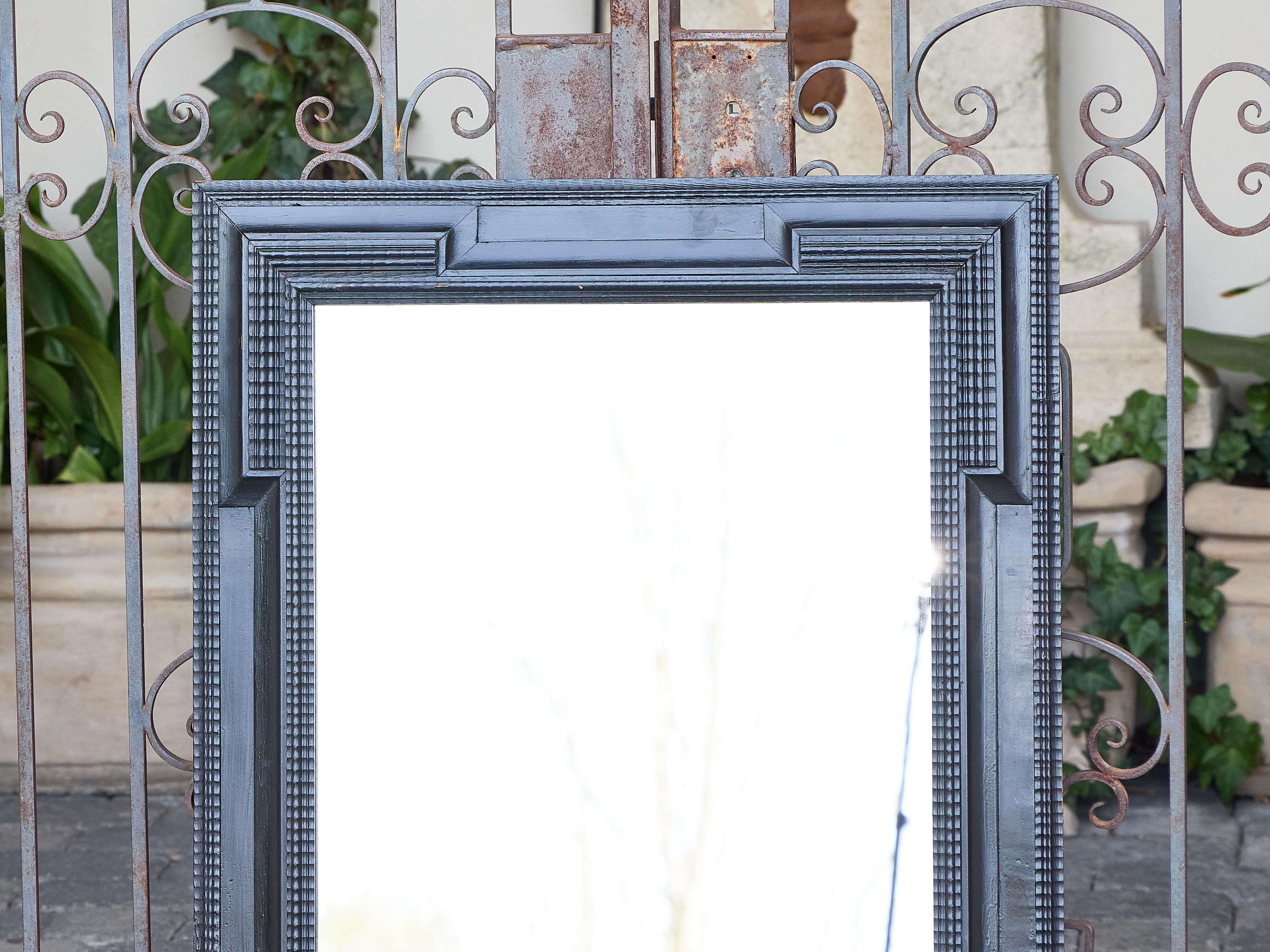 20th Century Dutch Ebonized Wood Mirror with Carved Geometric Frame, circa 1900 For Sale