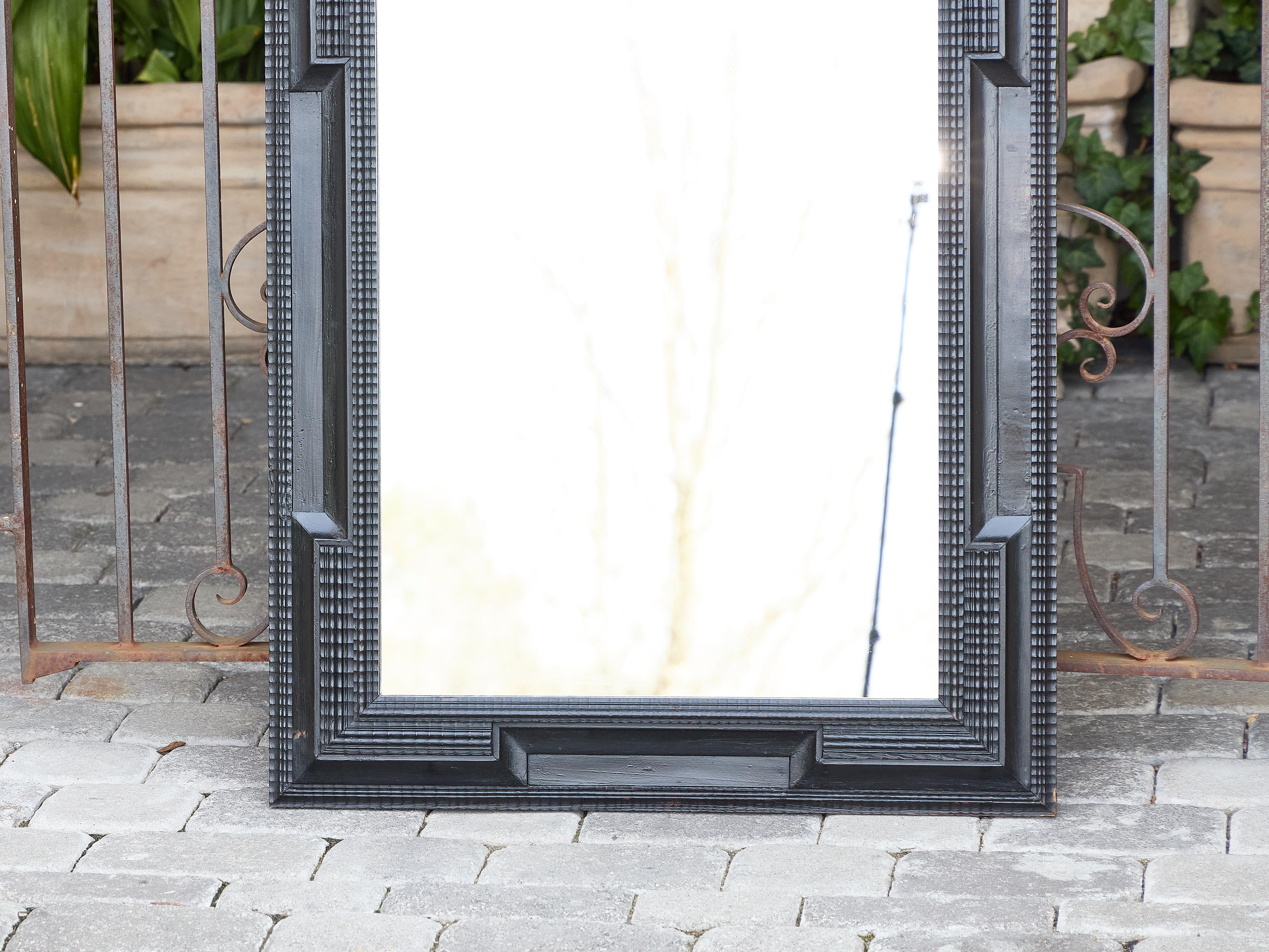 Dutch Ebonized Wood Mirror with Carved Geometric Frame, circa 1900 For Sale 1