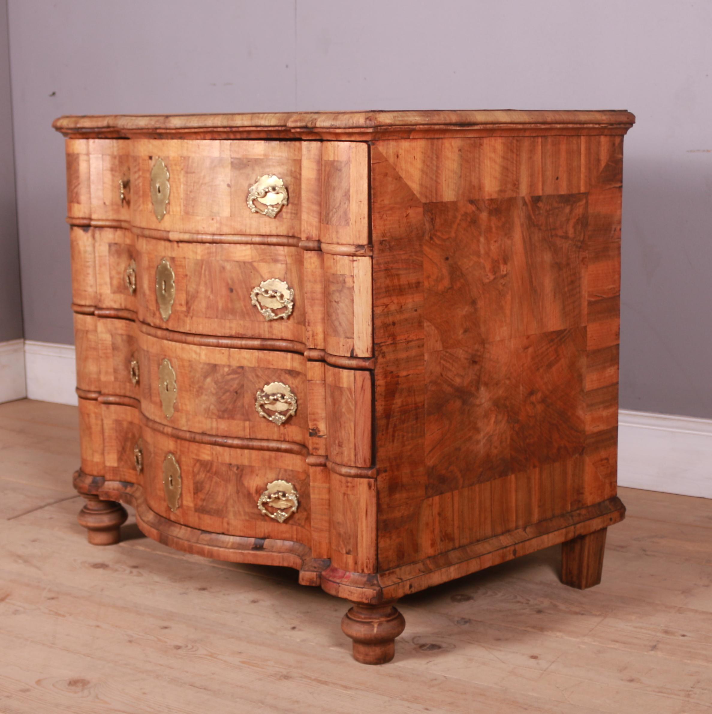 Stunning 19th C Dutch elm and walnut serpentine commode with deep cross-banded top and turned feet. 1840.

Reference: 7427

Dimensions
36 inches (91 cms) Wide
26 inches (66 cms) Deep
32 inches (81 cms) High.