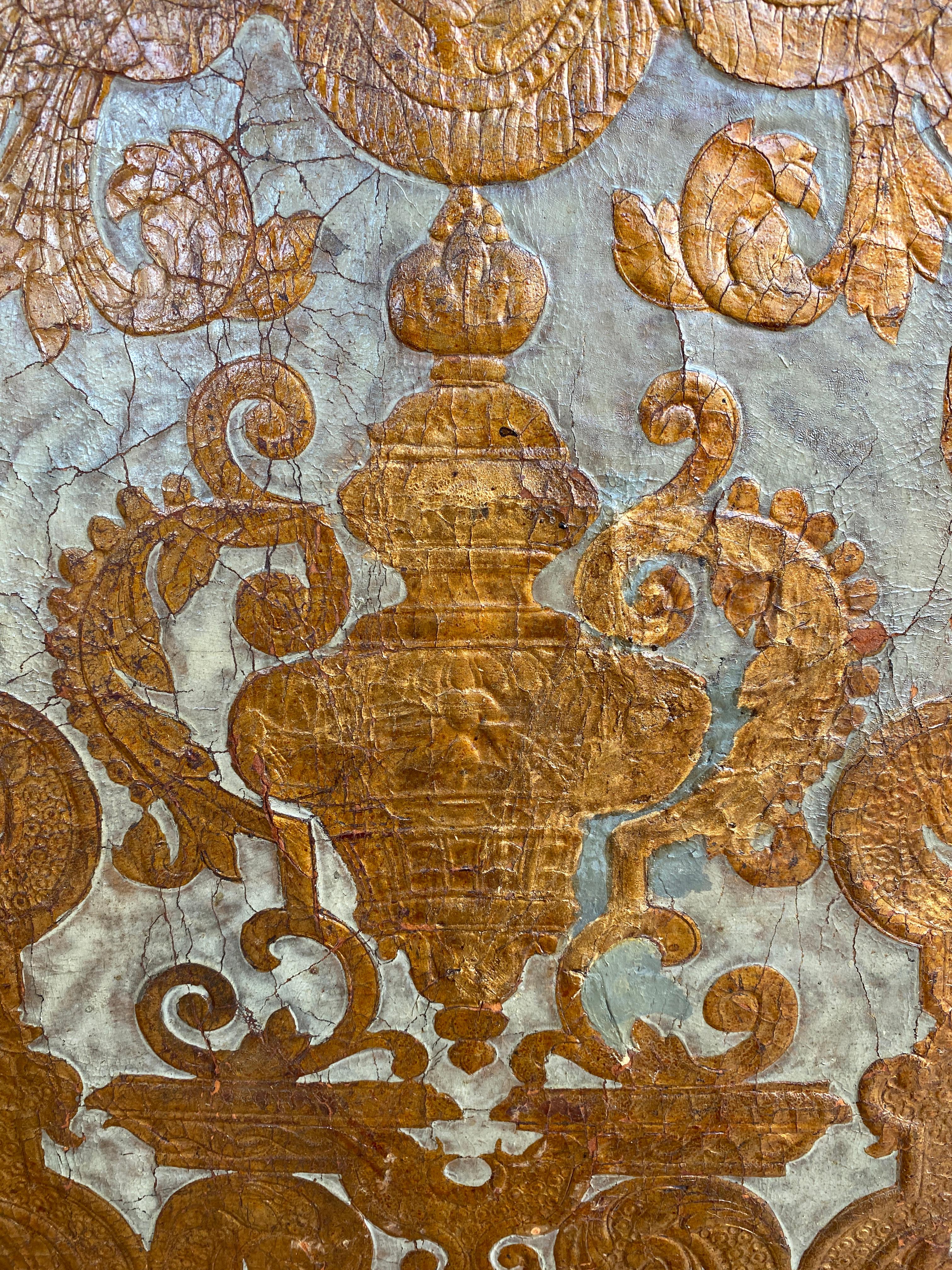 Dutch Embossed and Painted Leather Screen In Fair Condition In Essex, MA