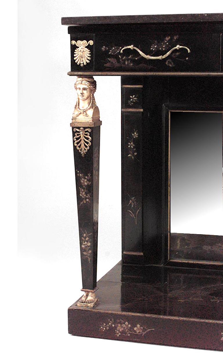 Continental Empire Black Lacquer Chinoiserie Console Table For Sale 1