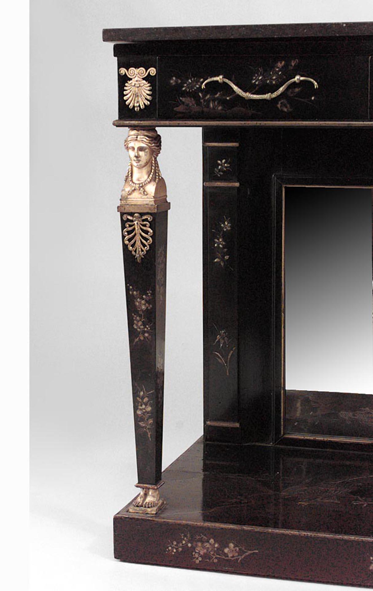 Continental Empire Black Lacquer Chinoiserie Console Table For Sale 2