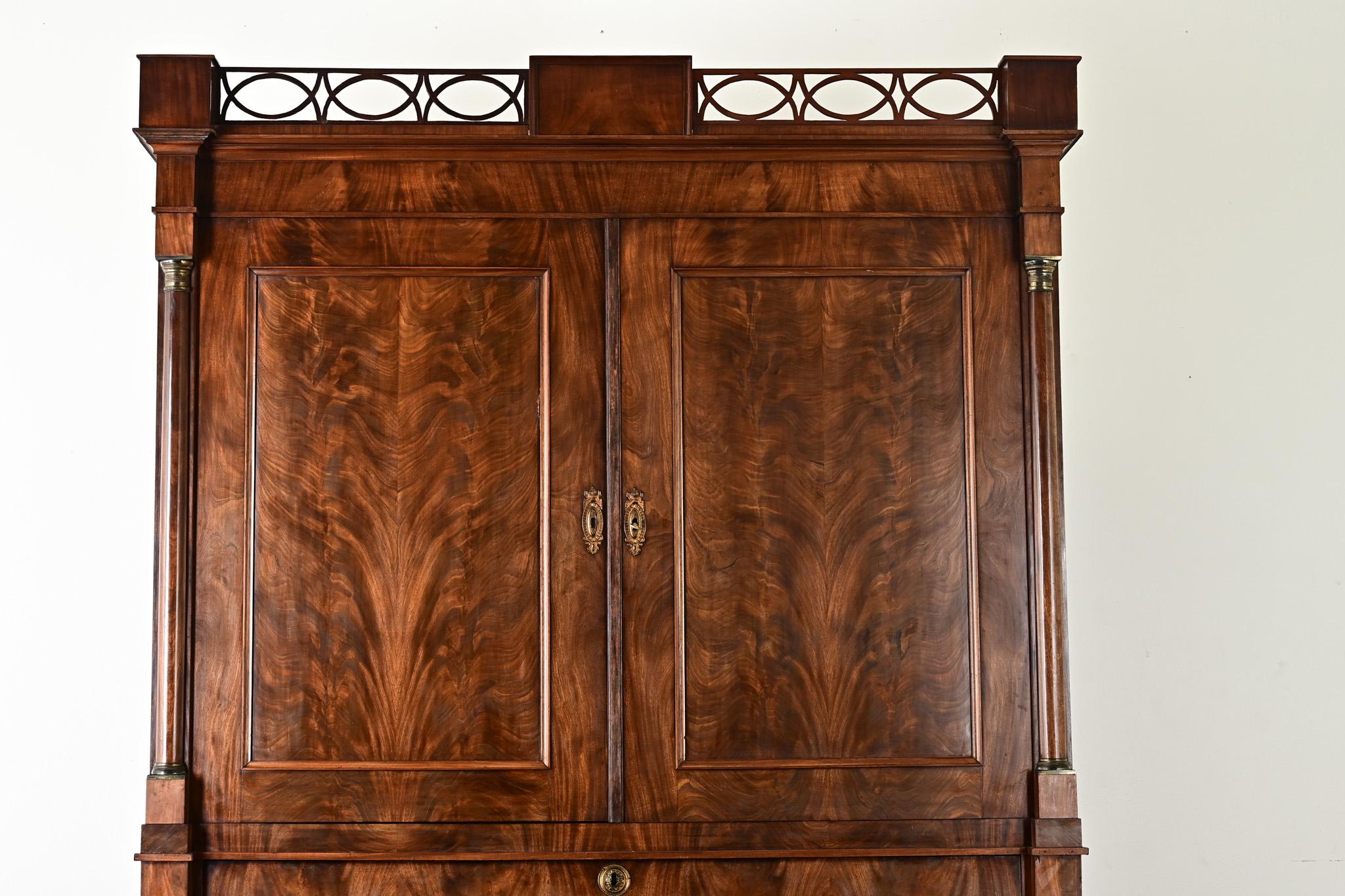 Hand-Carved Dutch Empire Style Mahogany Linen Press