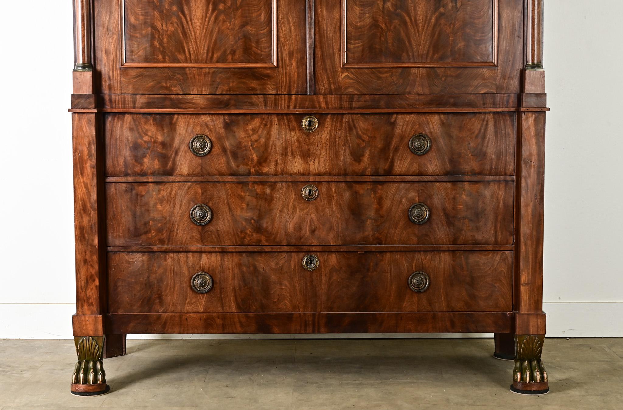 Dutch Empire Style Mahogany Linen Press In Good Condition In Baton Rouge, LA