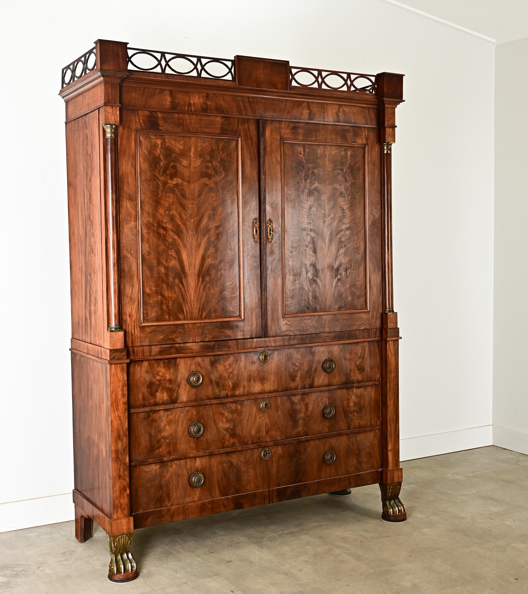 19th Century Dutch Empire Style Mahogany Linen Press