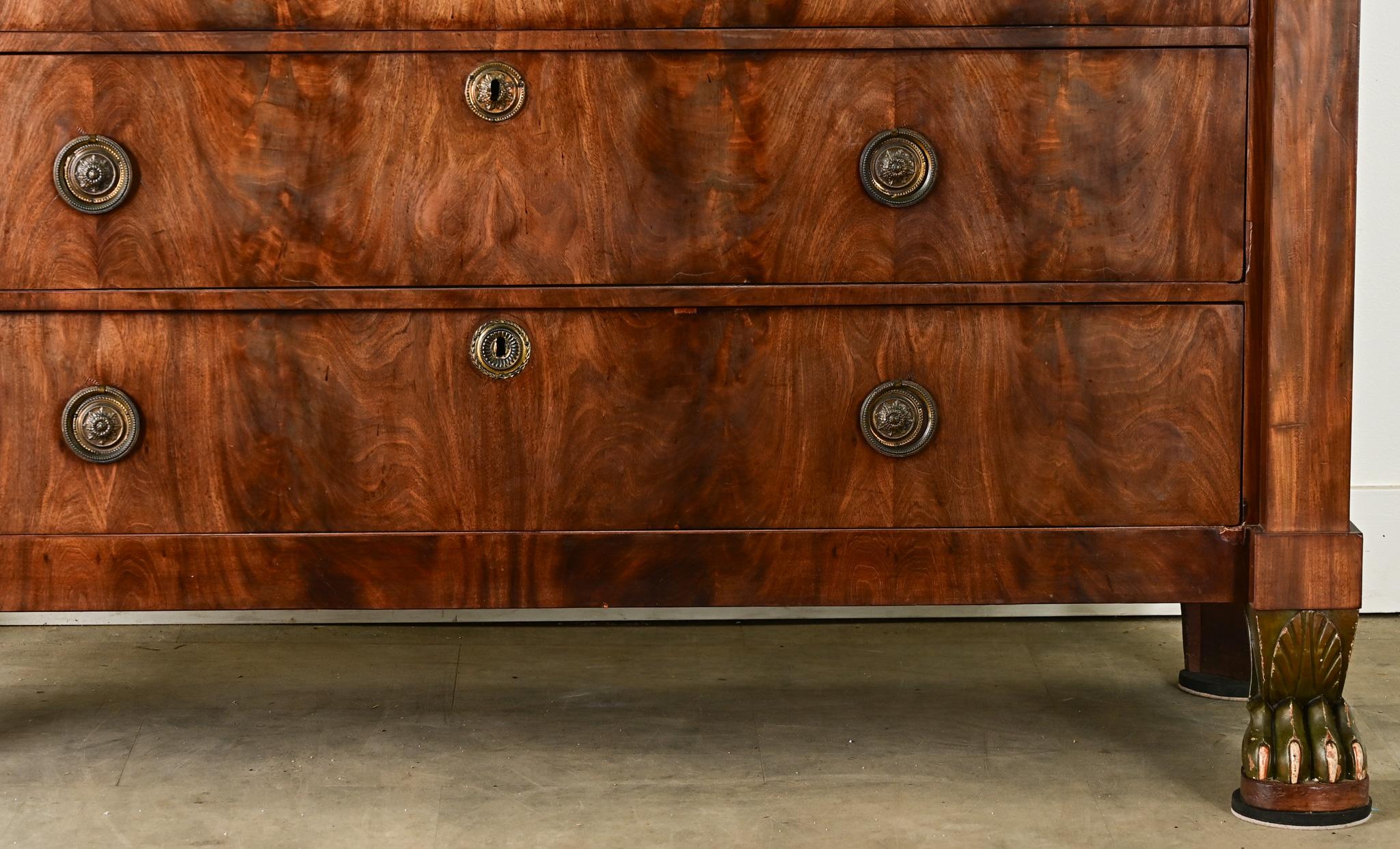 Brass Dutch Empire Style Mahogany Linen Press