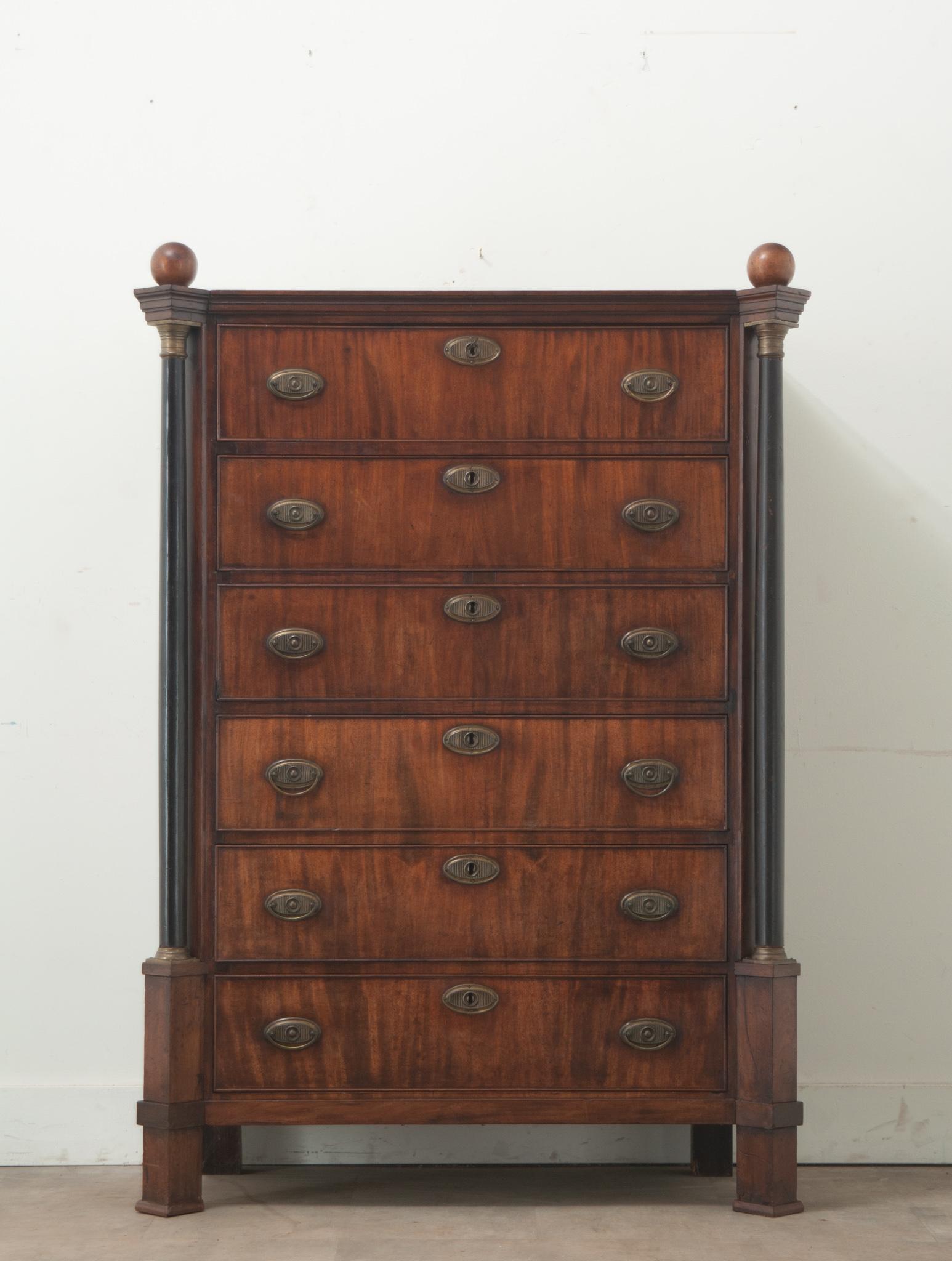Hand-Carved Dutch Empire Style Tall Chest For Sale