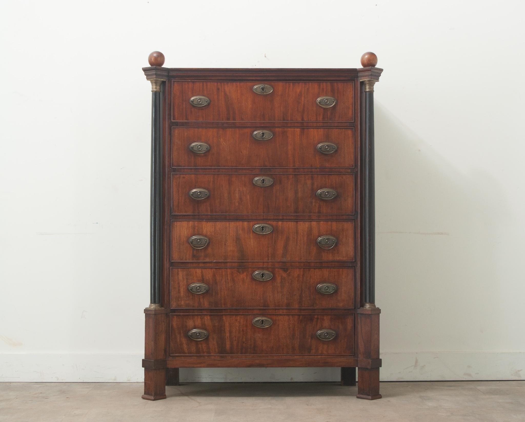 Dutch Empire Style Tall Chest In Good Condition For Sale In Baton Rouge, LA