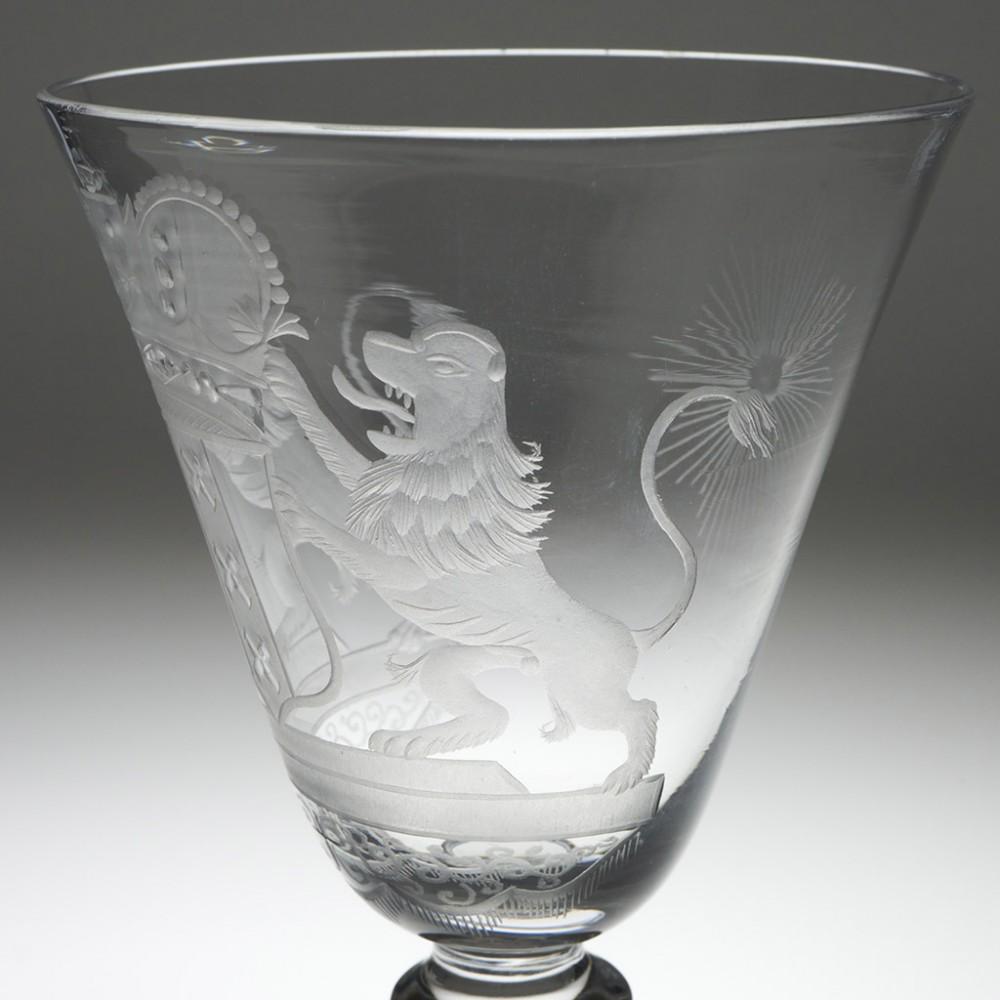 Dutch Engraved Armorial Light Baluster Goblet, c1755 In Good Condition For Sale In Tunbridge Wells, GB
