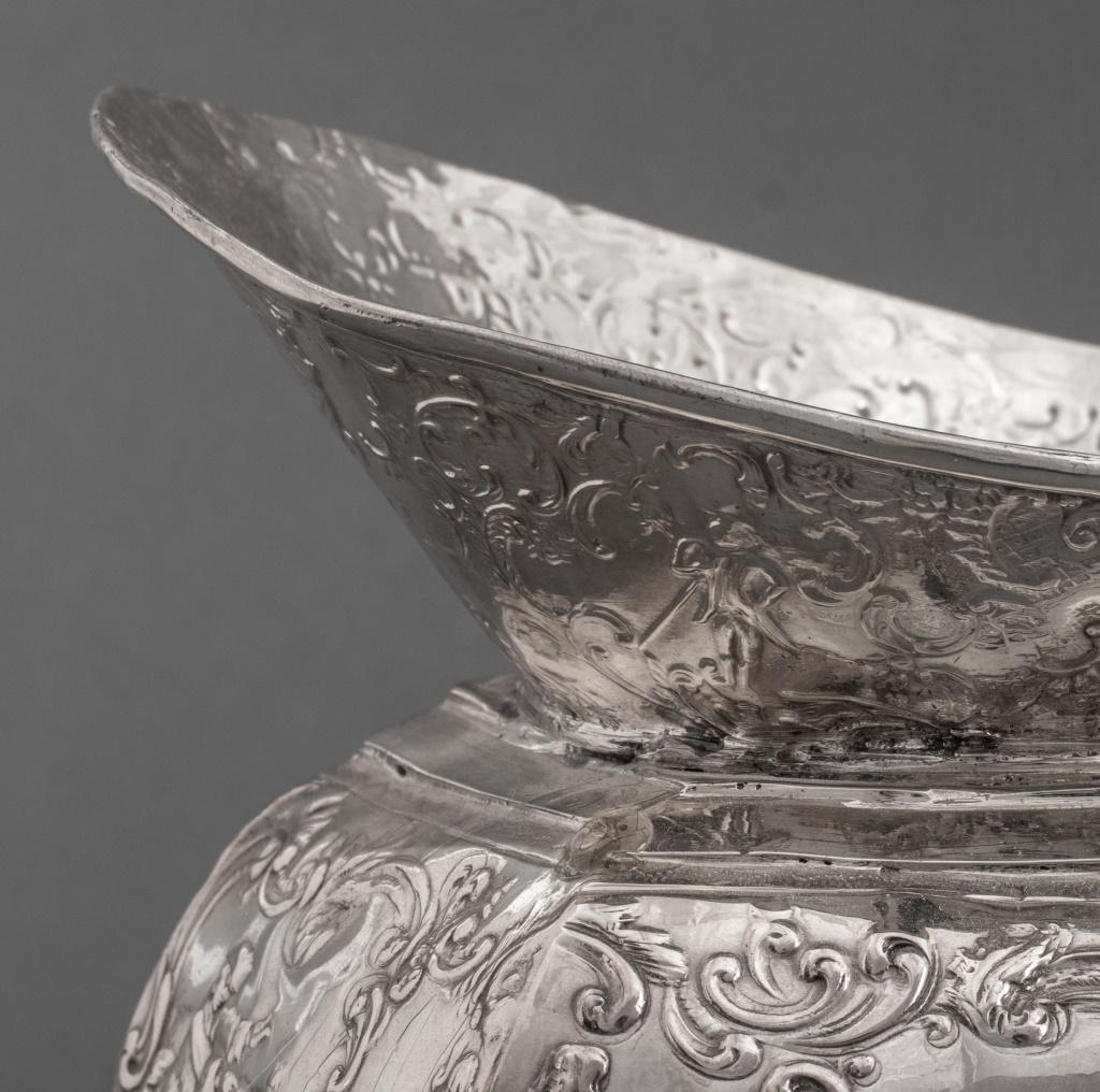 19th Century Dutch Export Repousse Silver Pitcher, 19th C. For Sale